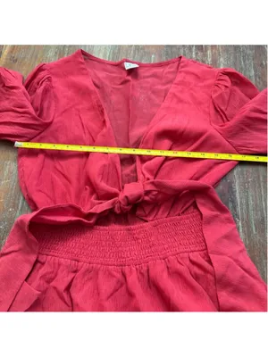 Angel Biba Red Tie Front Ruffle Tiered Mini Dress Long Sleeve Boho US S AU 8 thumbnail 10