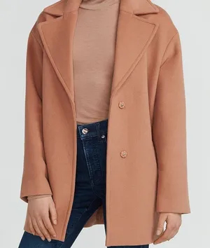 EXPRESS Wool-Blend Cocoon Coat Winter Peacoat Trench Tan Size Medium NWT thumbnail 1