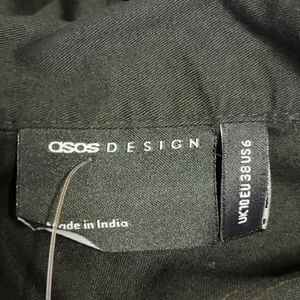 Asos Black Twill Collared Button Short Sleeve Midi A-Line Shirt Dress Size 6 thumbnail 7