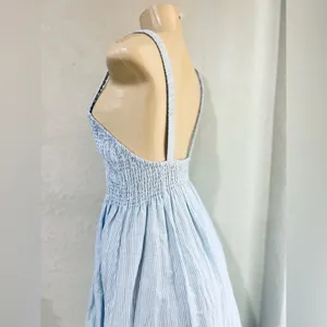 J.Crew Smocked beach dress in linen-cotton blend stripe size S 14” pit to pit stretchy thumbnail 13