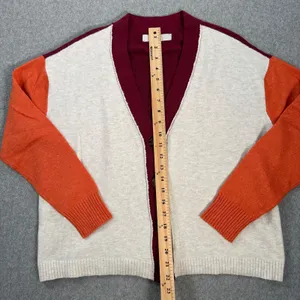 LOFT Colorblock Knit Cardigan Sweater Women's X-Small Button Front Burgundy thumbnail 6