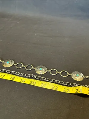 Silver-Tone Turquoise Accents Chain Link Concho Western Belt thumbnail 4
