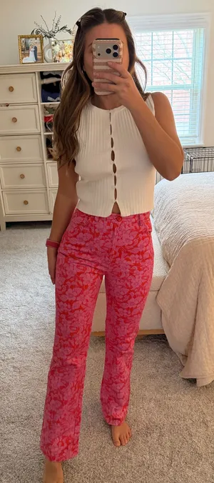 Rolla's Pink patterned straight leg high waisted jeans thumbnail 1