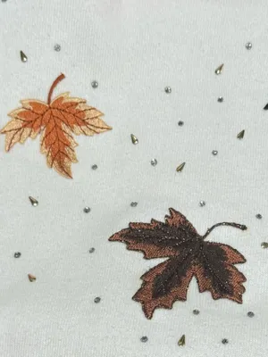 Vintage Fall Leaf Sweatshirt 90s Embellished Collar White Burgundy XL thumbnail 6
