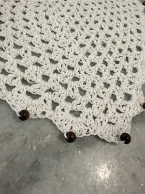 Handmade Crochet Wood Beaded Kerchief Head Scarf Cotton Boho Bandana Cottagecore thumbnail 3