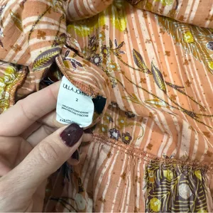 ULLA JOHNSON Remi Printed Tiered Midi Dress In Orange Cotton In Brown Size 2 thumbnail 7