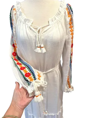 Tory Burch Embroidered Peasant Maxi Dress Cover-up On or Off Shoulder Small thumbnail 6