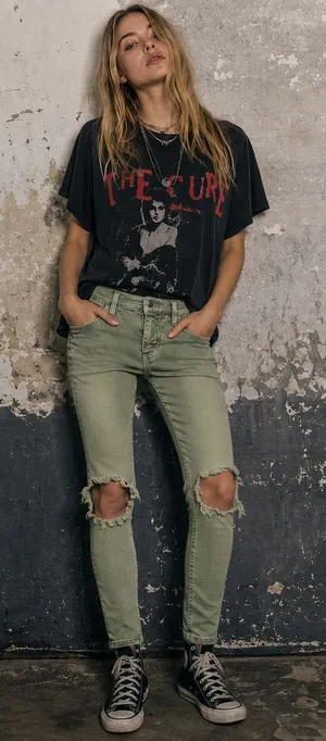 Free People Womens Skinny Jeans W26 Grunge Indie Festival Distressed‎ Sage Edgy thumbnail 1