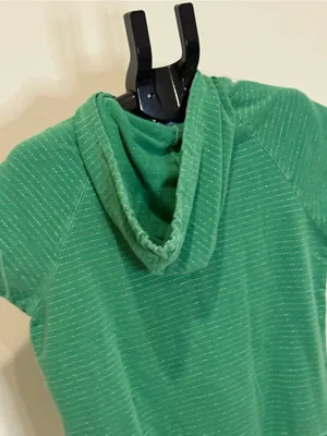 dELiA*s Green Metallic Stripe Short Sleeve Hoodie Top Size Large thumbnail 6