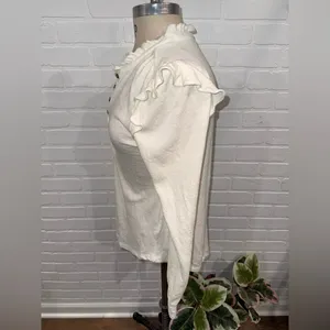 Anthropologie Pilcro Cream Ruffle-Shoulder Henley Long-Sleeve Top thumbnail 9