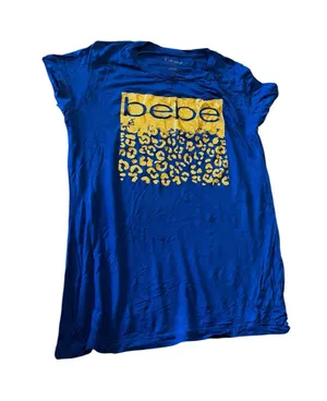 bebe Royal Blue T-Shirt Gold Graphic Size L thumbnail 1