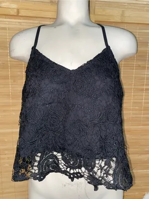 Streetwear Society black double layer black lace cami shirt tank top woman’s M thumbnail 1