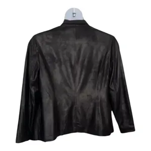 JM Collection Vegan Leather Draped Black Jacket Size M Open Front Blazer Casual thumbnail 3