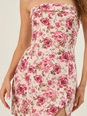 Altar’d State Pink Floral Strapless Mini Dress Size Large thumbnail 1