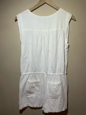 LOFT White Sleeveless Crochet Yoke Romper, medium thumbnail 2