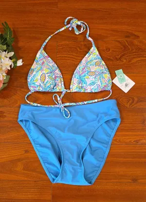 Sunset 2pc Bikini Set: Binkini Top is Size MEDIUM** Bikini Bottom Size LARGE** Blue thumbnail 1