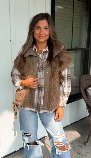 These Three Boutique Brown Sherpa vest thumbnail 1