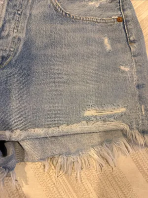 AGOLDE Light Wash Frayed Hem Distressed Denim Shorts Women’s Size 27 thumbnail 4
