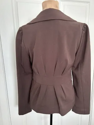 Apt. 9 Collared V-Neck Three Button Peplum Blazer Jacket Brown Size 6 thumbnail 3