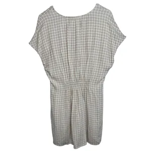 Abercrombie & Fitch Cream Tan Plaid V-Neck Short Sleeve Mini Dress Womens Size L thumbnail 2