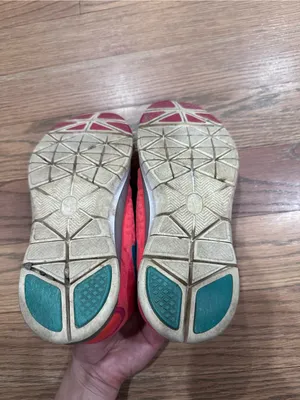Nike Coral Pink and Orange Women's Running Shoes with Blue Swoosh thumbnail 2
