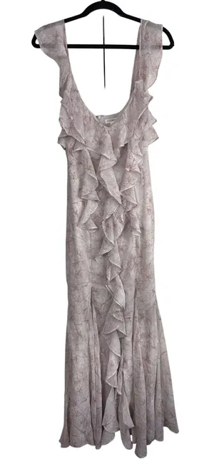 Storia Ruffle Floral Maxi Dress Cream Burgundy V-Neck Mermaid Gown Wedding Guest thumbnail 1