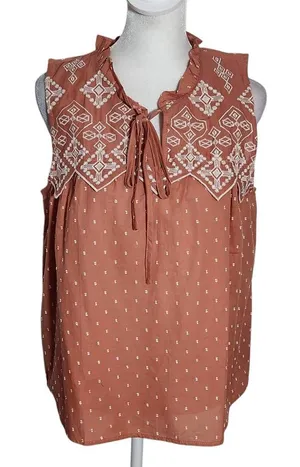 Mine Terra Cotta Sleeveless Blouse with Embroidered Details NWOT Size Large thumbnail 1
