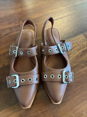 QUINCE Italian Leather Bold Buckle Slingback Flat thumbnail 2