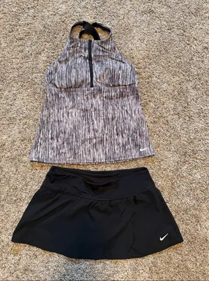 Nike Women’s Black & Gray Heather Tankini Top with Black Swim Skort thumbnail 1