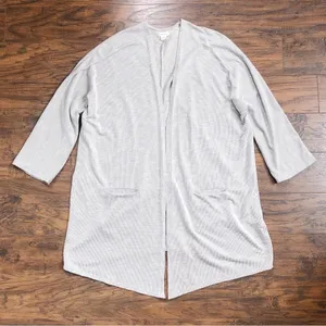 DONNI. • Anthropologie Sandwash Ribbed Sweater Coat cardigan jacket cream grey thumbnail 2