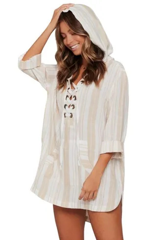 L*Space Striped Lightweight Lace Up Cover Up Women’s Small thumbnail 1