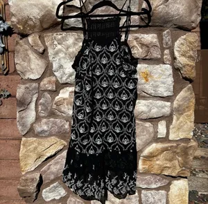 By Anthropologie Sheer Embroidered Mini Dress Black White Size Medium thumbnail 4