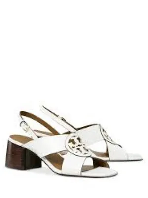 Tory Burch Miller Slingback Logo Block Heel Sandal US 9 Cloud White Leather thumbnail 7