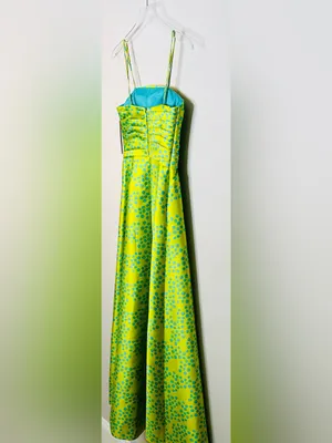Theia Lime Green Spotted Puppy Dog Satin Formal Strapless Gown Dress thumbnail 6