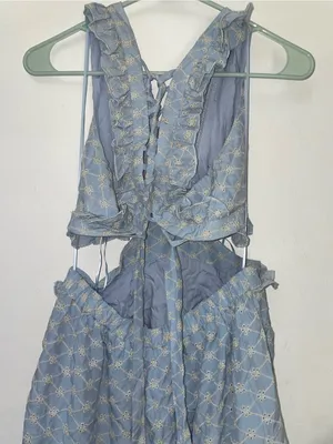 Mable Blue Eyelet Ruffle Mini Dress Women’s Medium Open Back Cutout thumbnail 3