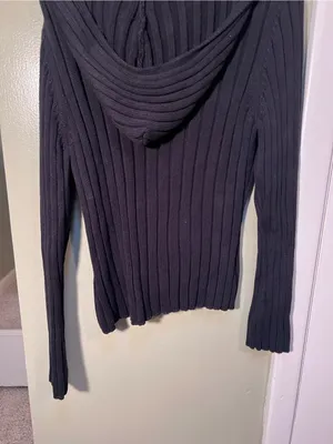 Old Navy Womens Ribbed Hooded Henley Sweater Black Half Snap Stretch Long Sleeve thumbnail 7