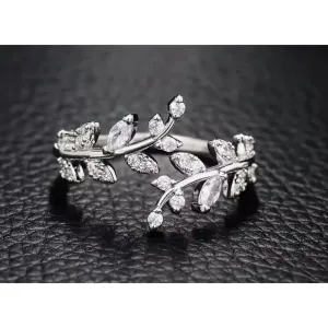Boutique Sparkly 5a Cz‎ Leaf Ring | White Gold Plated Sterling Silver thumbnail 4