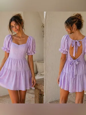 Boutique Lavender Puff Sleeve Open Back Mini Dress Size Small thumbnail 2