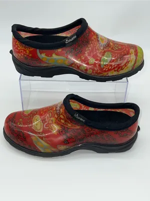 Sloggers Women's Waterproof Garden Slip On Clog Shoes in Red Paisley Print-Sz 7 thumbnail 3