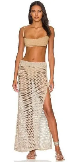Beach Riot Deborah Skirt in Tan Small Womens Swim Cover Up Crochet Maxi thumbnail 1