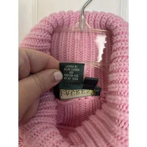 Y2K Lauren Ralph Lauren Pink Chunky Cable Knit Turtleneck Sweater M/L Preppy thumbnail 6
