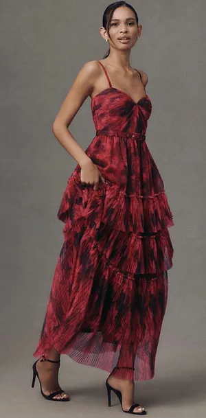 Hutch Madelina Pleated Tulle Tiered Maxi Dress Size 6 $398 NWT thumbnail 1