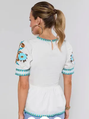 Avara Eileen White Embroidered Peplum Top Size XS NWT thumbnail 3