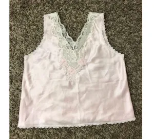 Vintage light pink sleep top with adorable dainty lace, bead, and flower details thumbnail 5