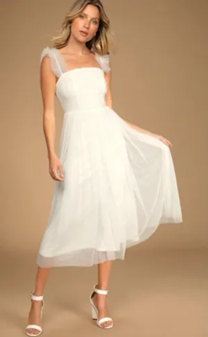Lulu’s Divine Invitation white Tulle Swiss Dot Ruffled Midi Dress size XS thumbnail 1