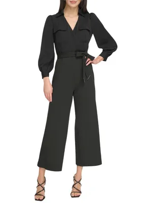 DKNY Belted Collared Tie Waist Jumpsuit DD3K284A Black 6 thumbnail 7