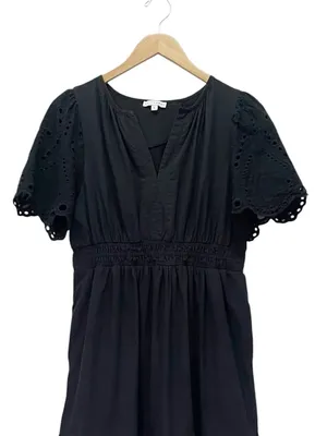 Baltic Born Annette Eyelet Tiered Midi Maxi Dress Black Sz L Puff Sleeve Cottage thumbnail 8