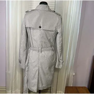 GAP Women’s Blue Pinstriped Double Breasted Trench Coat Medium Belted Classic thumbnail 9
