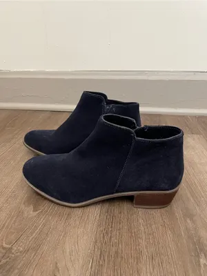 Diba Leather Suede Booties Size 7.5 Navy Blue Ankle Boots Side Zip Boho Western thumbnail 3