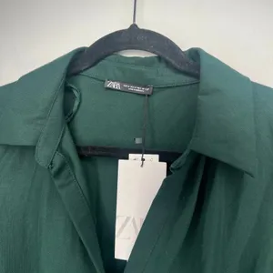 Zara Green Ruched Drawstring Collar Long Sleeve Blouse Size Medium thumbnail 6